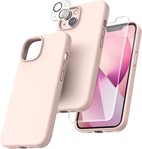Capa Silicone Rosa iPhone 15 com 1 película vidro temperado 1 película camera