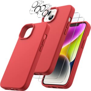 Capa Silicone Vermelho iPhone 15 com 2 película vidro temperado 2 película camera